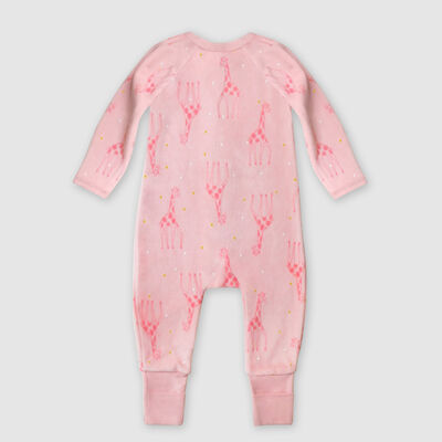 Dim baby pink Velvet pyjamas with two-way zip giraffe motif, , DIM