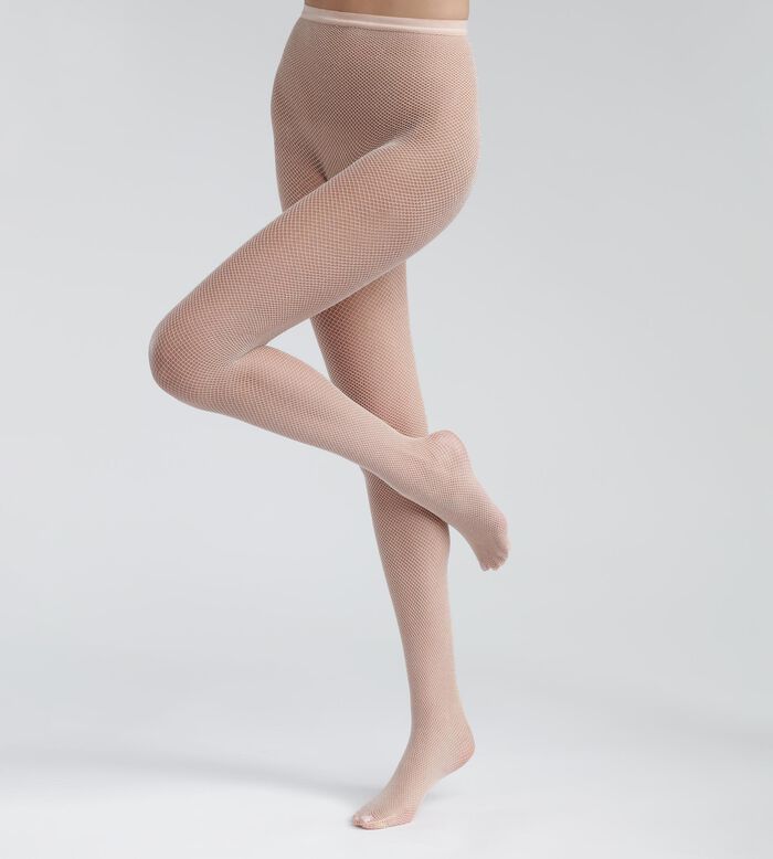 Nudefarbene Netzstrumpfhose mit silbernem Lurex - DIM Style, , DIM
