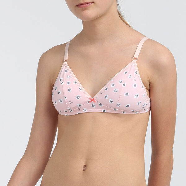 Les Pockets girls' heart print bra with removable padding
