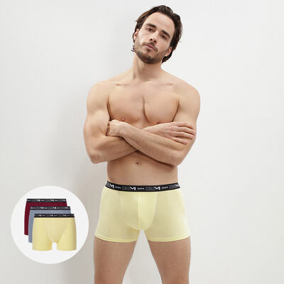 Pack of 3  men’s cotton stretch lemongrass-red boxers with contrasting waistband, , DIM