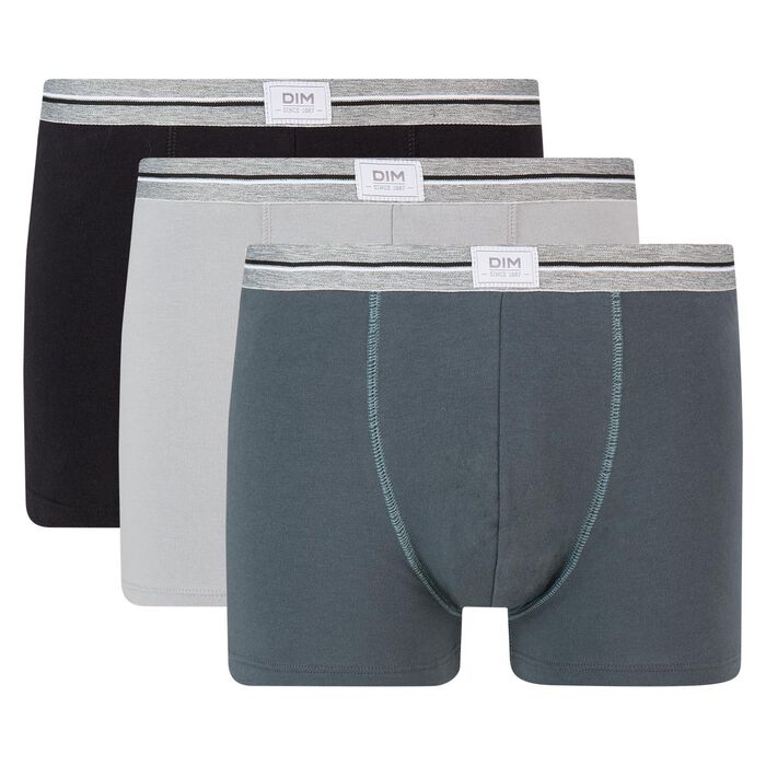 Lot de 3 boxers gris acier noir coton stretch résistant Ultra Resist, , DIM
