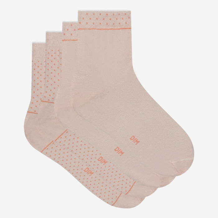 Pack of 2 pairs of organic cotton women's ankle socks with dots Rose Green by Dim, , DIM