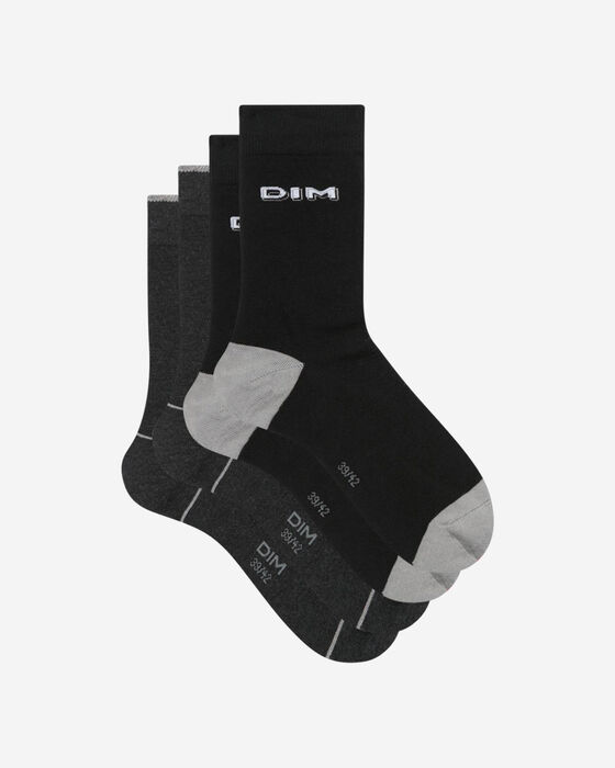 Pack of 2 pairs of men's socks with 3D effect Anthracite Cotton Style, , DIM