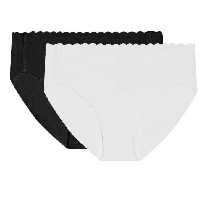 Body Touch pack of 2 stretch cotton high-waist briefs black/white, , DIM
