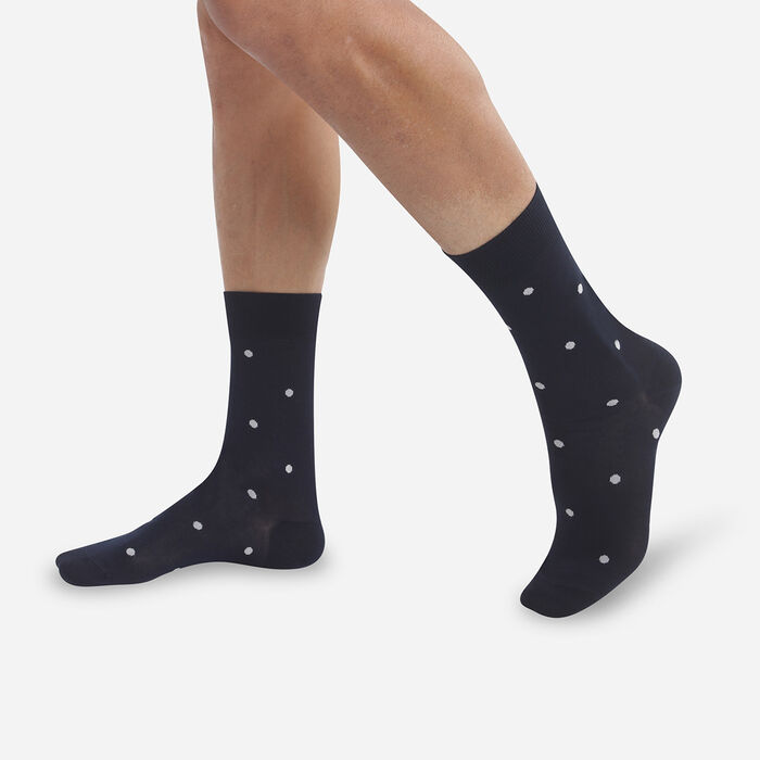 Men's socks in lisle yarn Ocean Blue with polka dots Monsieur Dim, , DIM