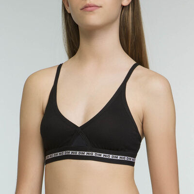 Triangle Sports Bra in Black stretch cotton for Girl Dim Sport, , DIM