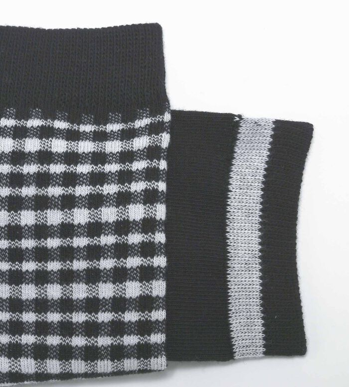 Pack of 2 pairs of women's gingham pattern socks in Black Dim Cotton Style, , DIM