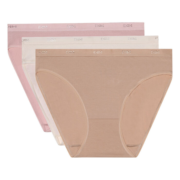 Pack of 3 pairs of Les Pockets Coton knickers in nude/pink/pearl, , DIM