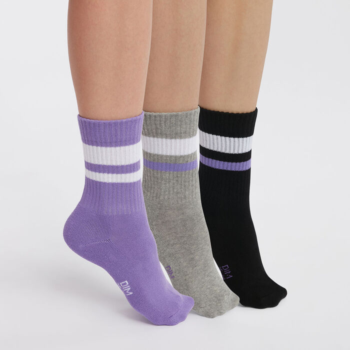 EcoDim Sport Pack of 3 pairs of Amethyst women's cotton socks, , DIM