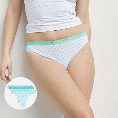 Set of 3 cotton thongs with geometric patterns Turquoise Les Pockets, , DIM
