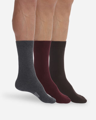 Pack of 3 pairs of men's high socks Gray Brown Basic Cotton, , DIM