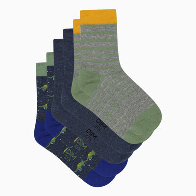 Pack of 3 pairs of children's socks with a dinosaur motif Cotton Style, , DIM