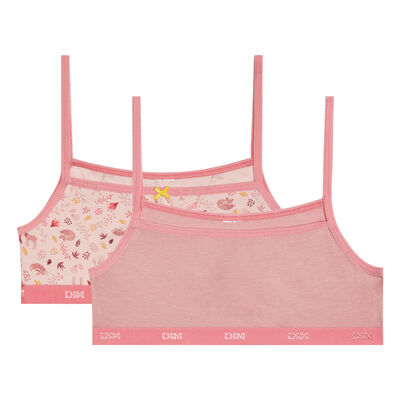 Les Pockets Pack of 2 girls' forest cotton stretch bras Pink, , DIM