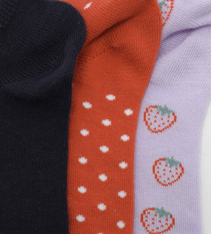 Lot de 3 paires de socquettes enfant Lila à motif fraise Coton Style, , DIM