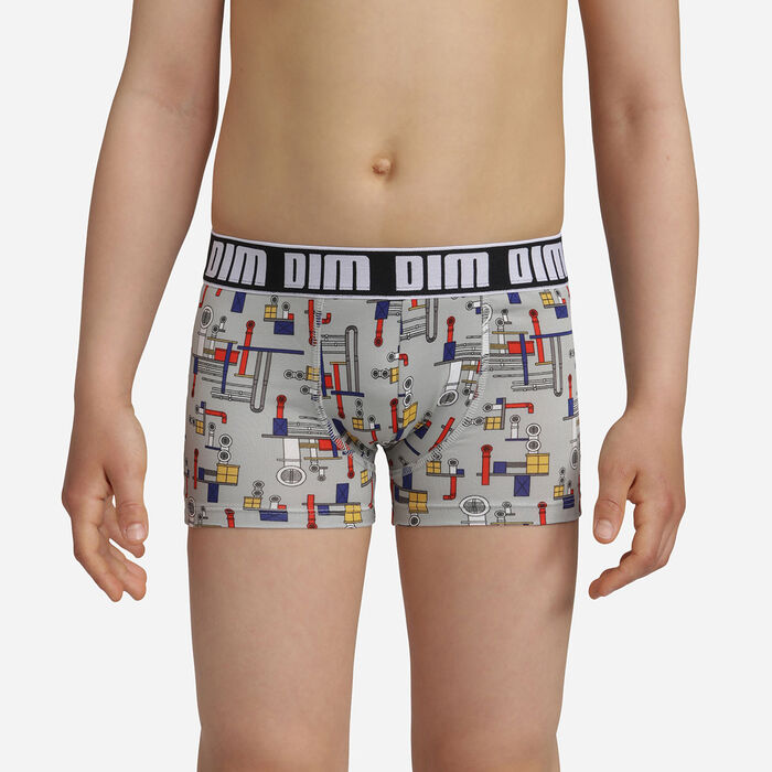Children's Grey Black Dim Micro microfibre boxer shorts with an industrial design, , DIM