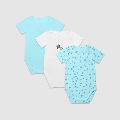 Набор 3 шт.: синее боди-распашонка из натурального хлопка с коротким рукавом и принтом "Звезда" Dim Baby, , DIM