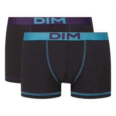 2er-Pack Boxershorts aus Baumwolle mit schwarz-grün-violettem Bund - DIM Mix & Colors, , DIM