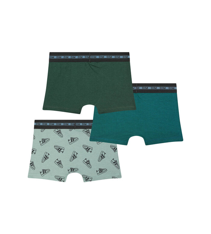 Pack of 3 boys' boxers in blue with sneaker patterns Dim Coton Stretch, , DIM