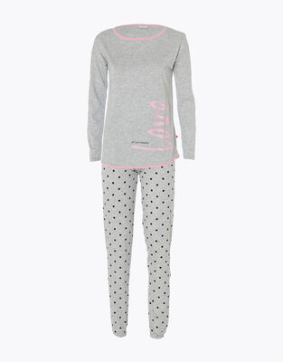 Langes Pyjama-Set grau mit rosanem "Love"-Print, , DIM
