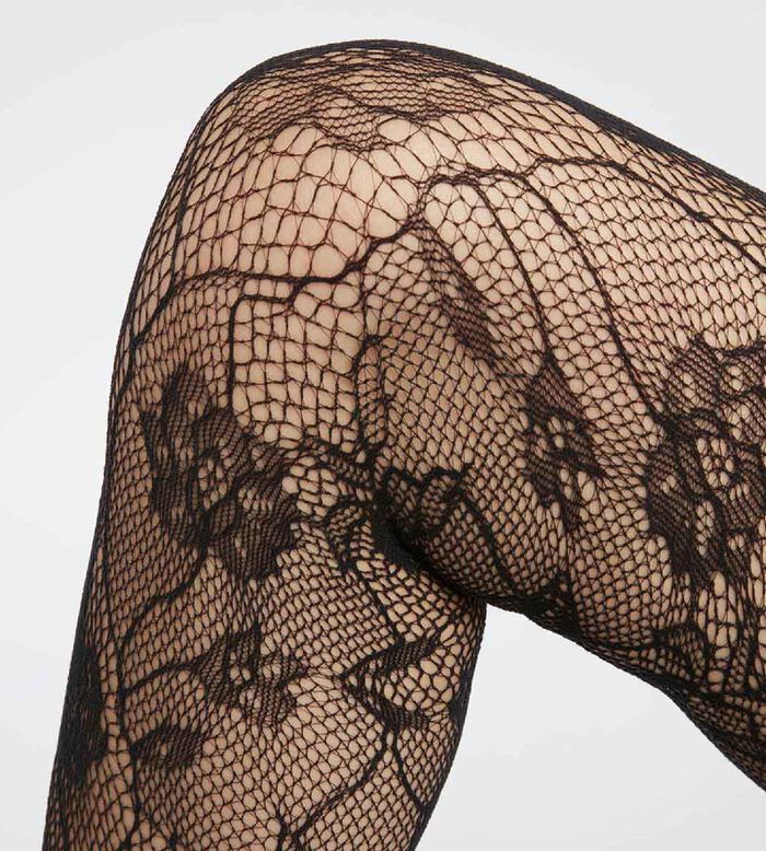 Dim Style Black Women's fishnet and floral lace tights, , DIM