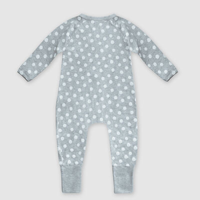 Dim Baby Grey cotton stretch baby pyjama with white polka dot print, , DIM
