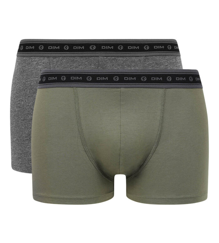 Pack of 2 men's Charcoal and Green organic stretch cotton boxers by Dim Green Bio, , DIM