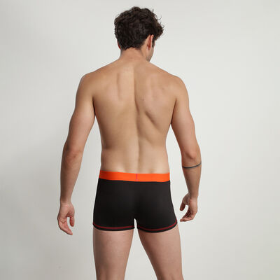 Pack of 3 men's stretch cotton boxer shorts in Black with an Orange waistband by Mix & Colours, , DIM
