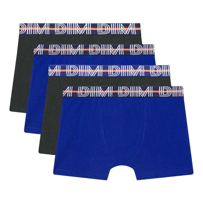 Lot de 4 boxers garçon coton stretch ceinture contrastée Bleu EcoDim, , DIM