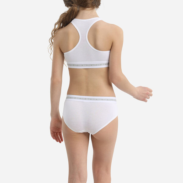 Dim Sport Girl's stretch cotton shorty white with silver print