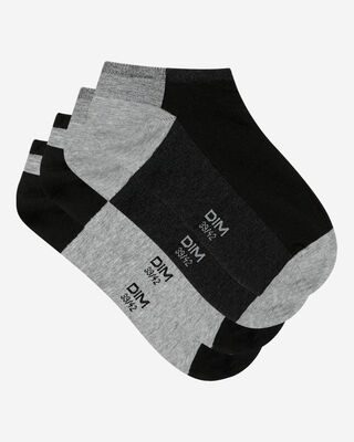 Pack of 2 pairs of patchwork men's short ankle socks Black Cotton Style, , DIM