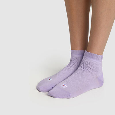 Сиреневые женские носки с принтом шотландская полоска и оборкой Dim. Сделано во Франции, , DIM