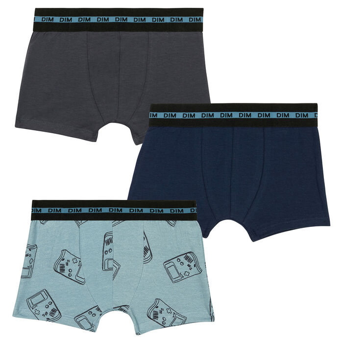 Pack of 3 boy's stretch cotton gameboy pattern boxers Blue EcoDim Fashion, , DIM