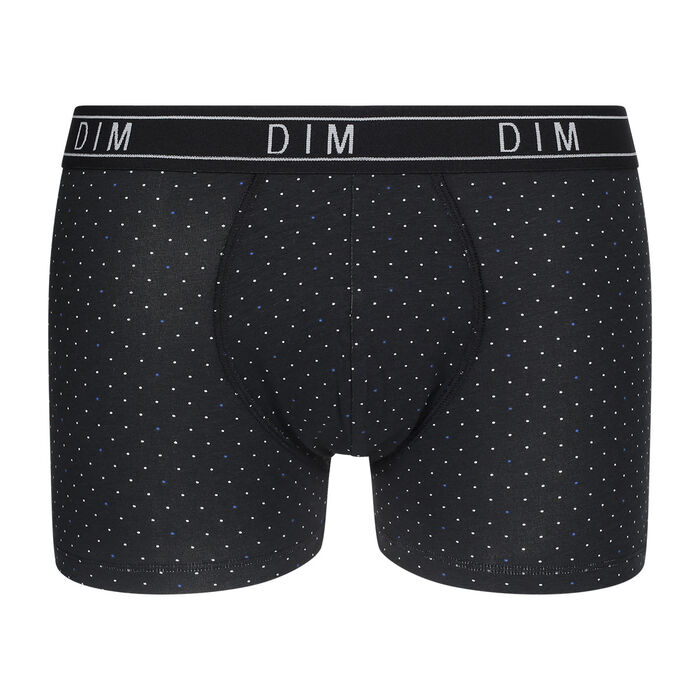 Dim Fancy Men's black boxer briefs in stretch cotton with polka dots, , DIM
