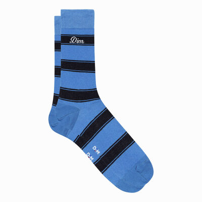 Men's striped sky blue cotton socks Monsieur Dim, , DIM