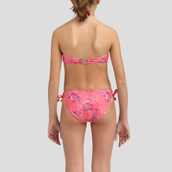 Bikini para niña tipo bandeau rosa pasión, , DIM