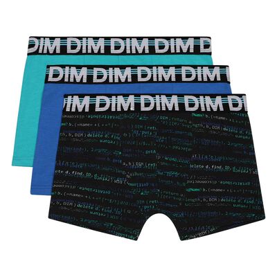 Pack of 3 blue green and printed trunks Dim Boy, , DIM