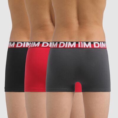 Pack of 3 Red Dim Cotton Stretch Boy's boxers with Colourblock Waistband, , DIM