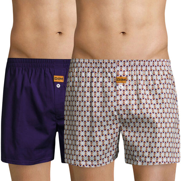 Pack of 2 pairs of pure cotton boxers in purple and a tribal print