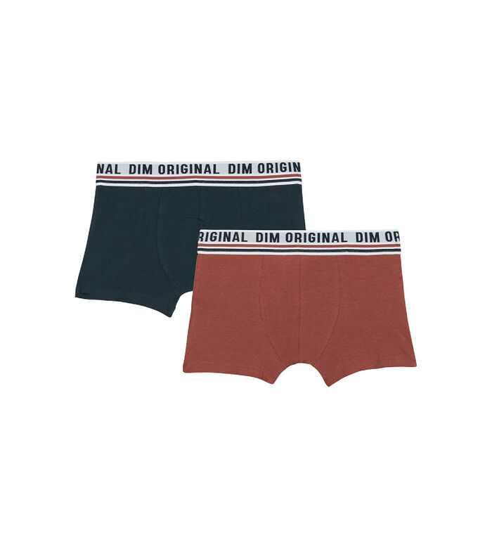 2er-Pack ziegelrote/dunkelblaue Jungen-Boxershorts aus Stretch-Baumwolle  - DIM Originals, , DIM