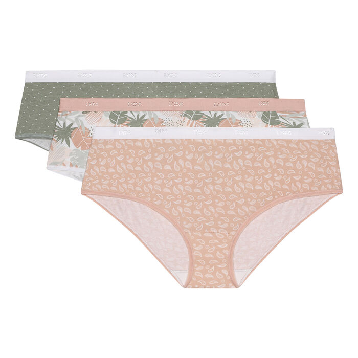 Les Pockets de Dim pack of 3 stretch cotton trunks  with pink tropical print, , DIM