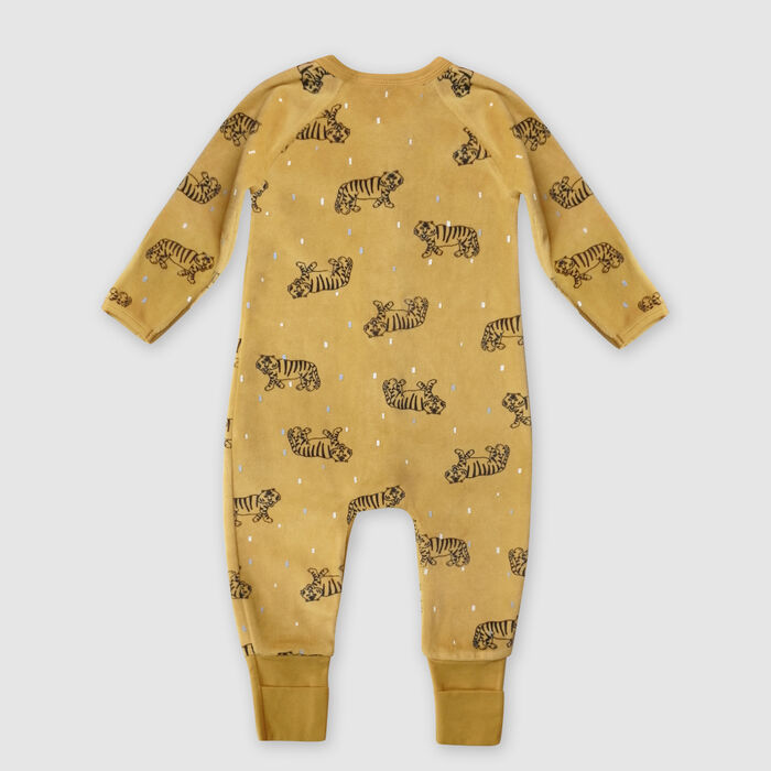 Sonnengelber Baby-Pyjama aus Velours mit Reißverschluss und Tiger-Print - DIM ZIPPY®. , , DIM