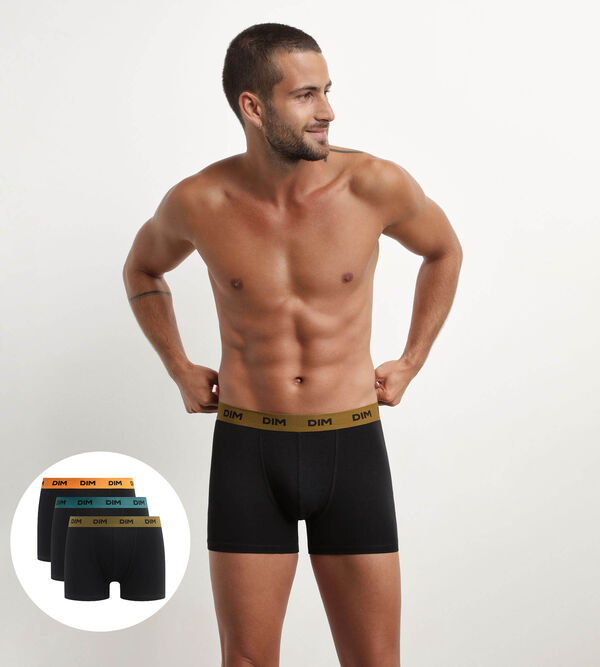 Pack of 3 black men's boxers with coloured waistband Pumpkin Mix & colours