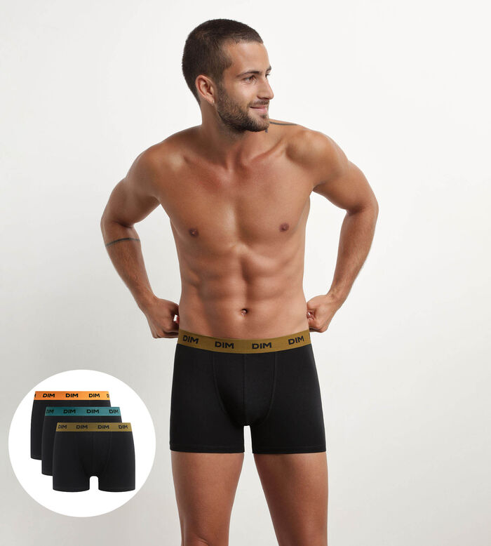 Pack of 3 black men's boxers with coloured waistband Pumpkin Mix & colours, , DIM