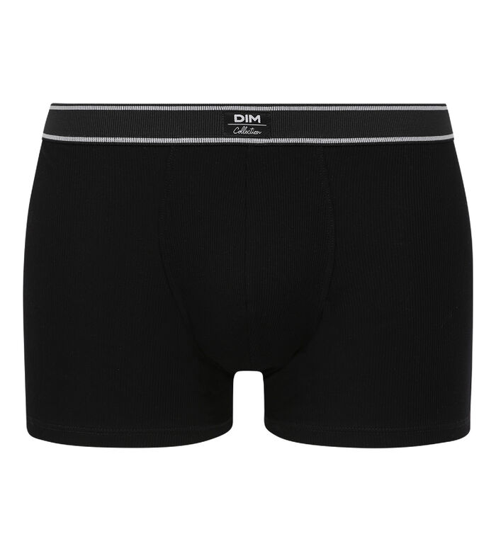 Men's Black Dim Elegant retro-style ribbed modal cotton boxer shorts, , DIM