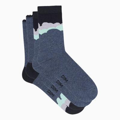 Pack of 2 pairs of women's socks Navy Clouds Dim Cotton Style, , DIM
