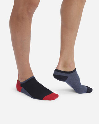 Набор из 2-х пар мужских хлопковых носков в стиле пэчворк темно-синего цвета, , DIM