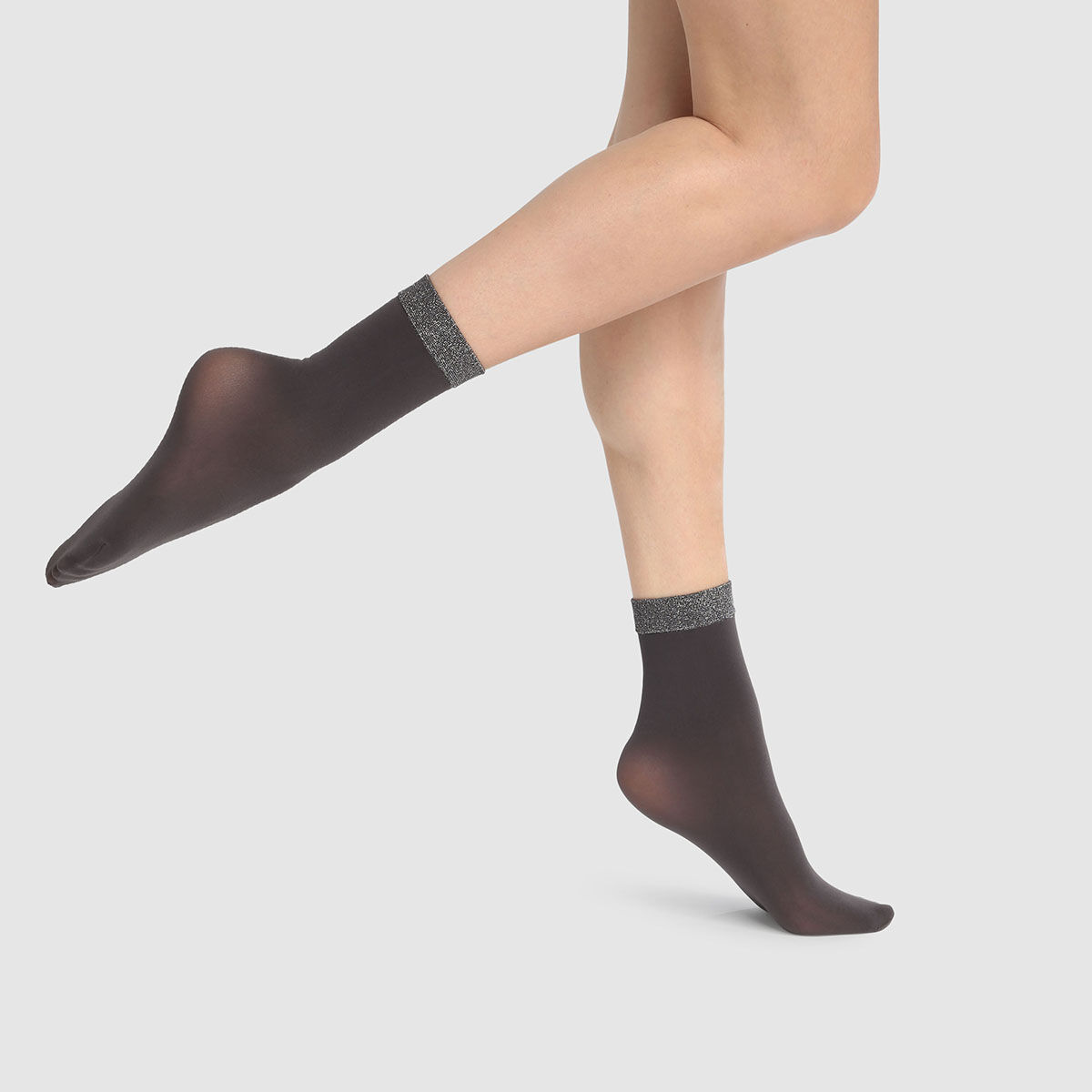 Silver Lurex With Silicon Heel & Bottom Footies Footsies Socks Dark Beige Snake Skin Beige Calcetines Tobilleros Talla unica 37-42