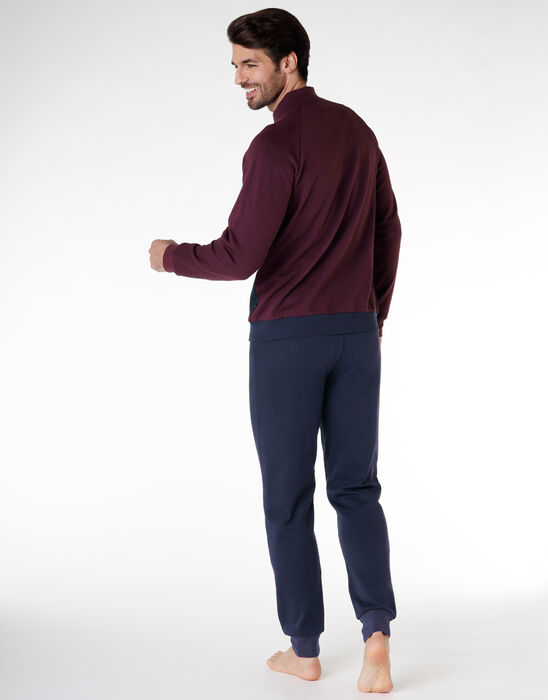 Men’s sweatshirt with long sleeves in 100% cotton, burgundy and blue, , DIM