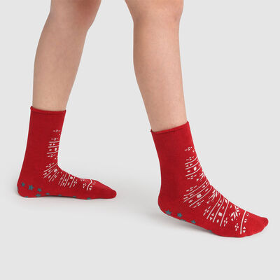 Non-slip Red Cocoon Christmas Flake Kids Socks, , DIM