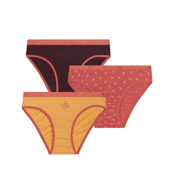 Pack of 3 girls' knickers with cherry patterns in Chocolat Les Pockets